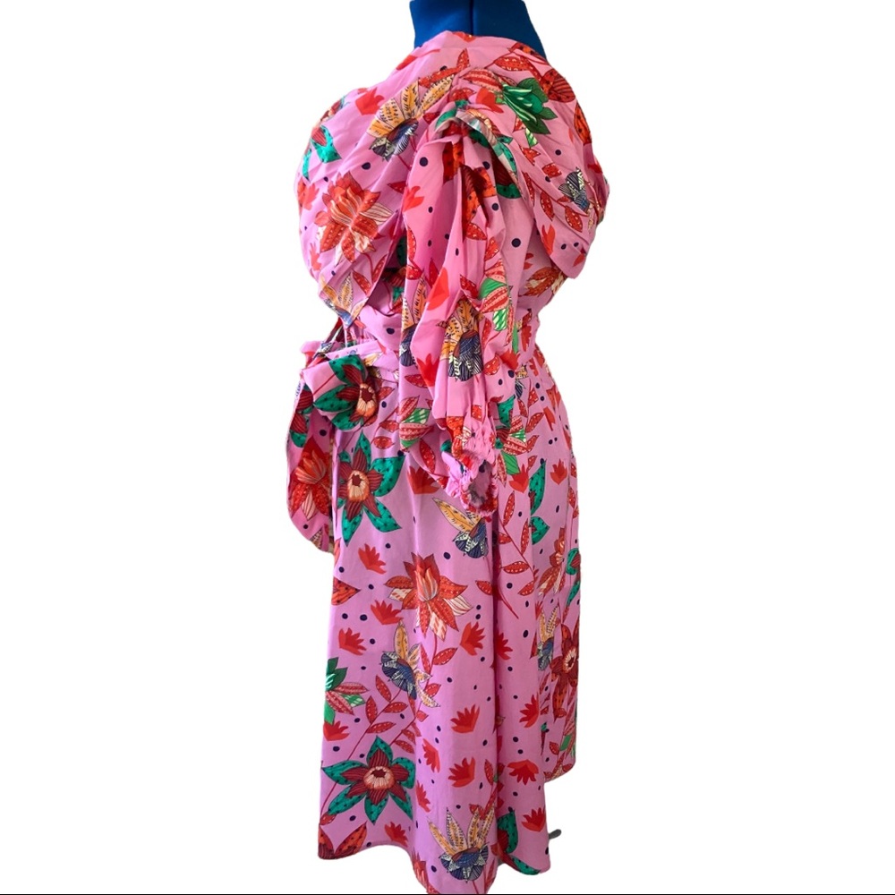 Pink Floral Off-Shoulder Tie-Waist Dress - Picture 9 of 16